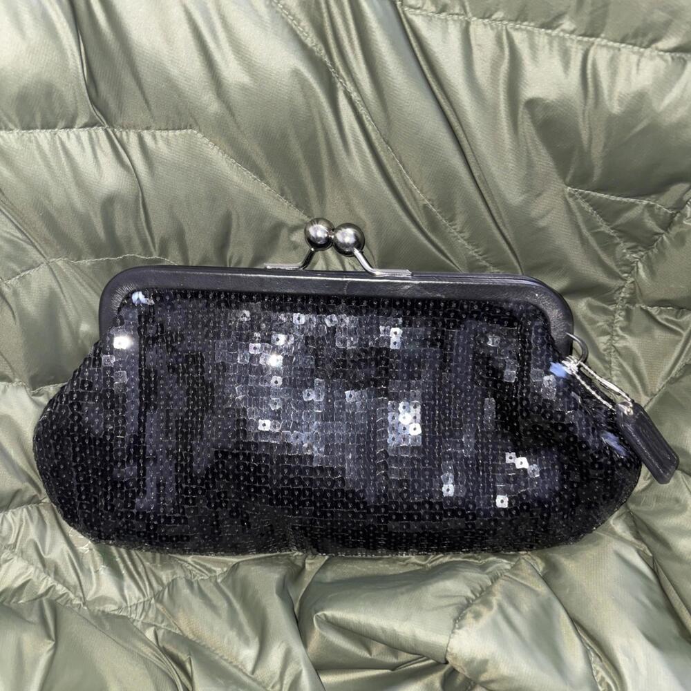 Coach Black Sequin Kiss-Lock Clutch